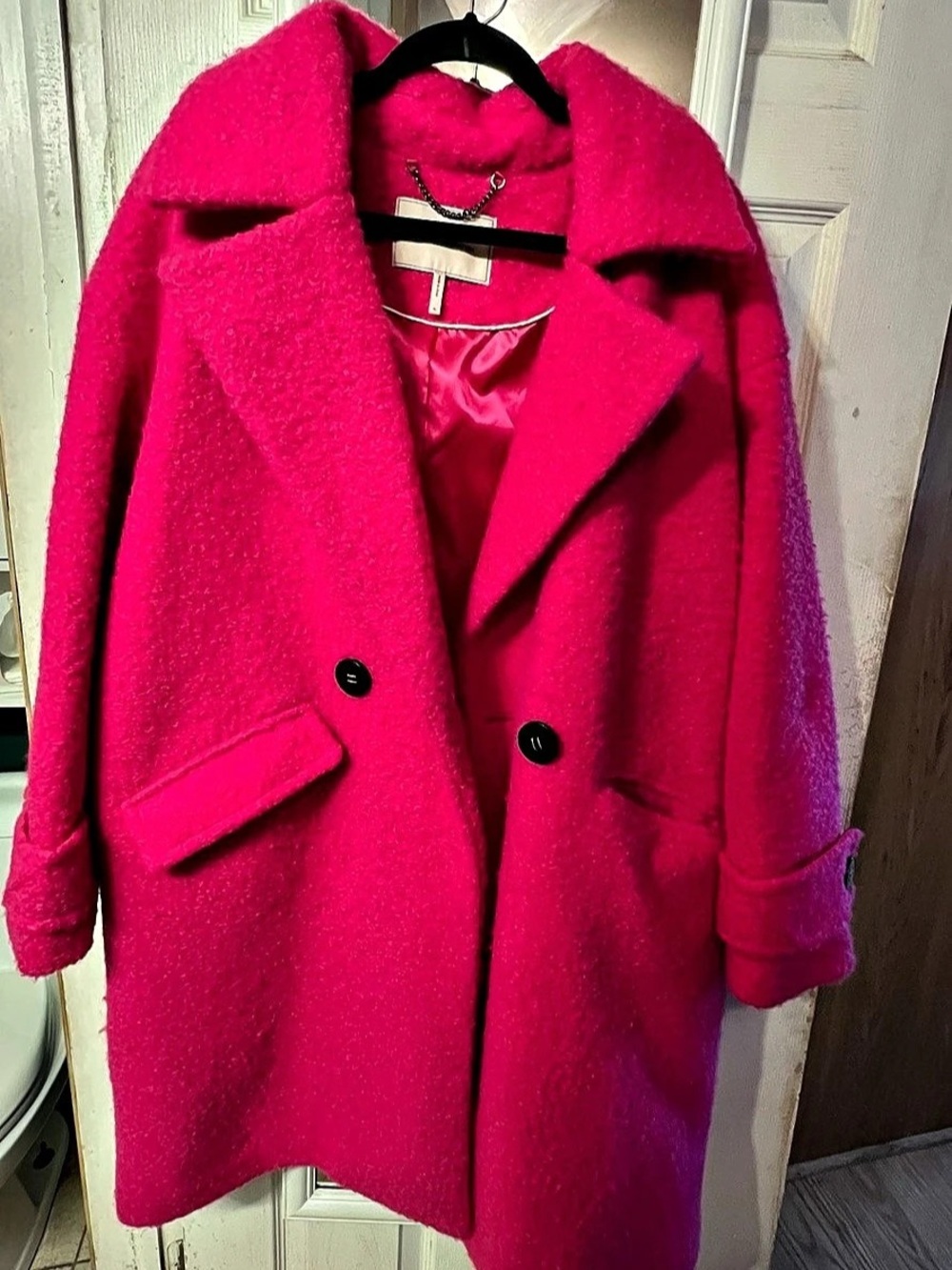 BCBGeneration Double-Breasted Bouclé Walker Coat Pink XL
